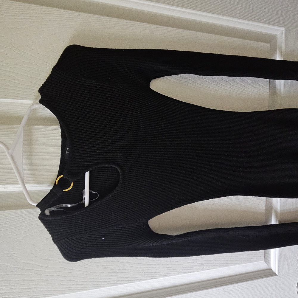 Chic Black Ribbed Long Sleeve Top
